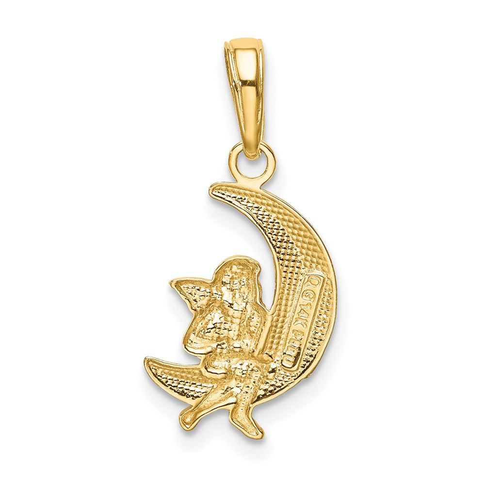 14k and White Rhodium Polished Moon with Angel Pendant
