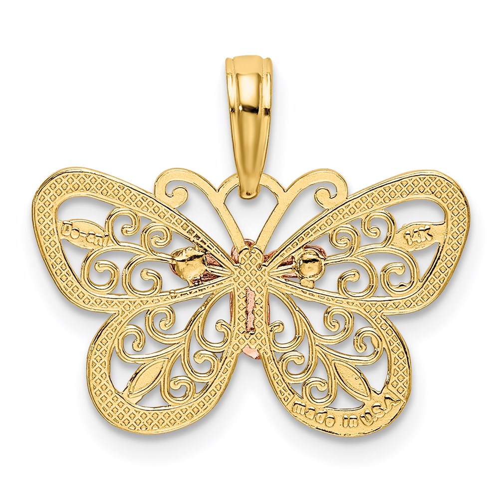 14k Two-tone with White Rhodium Diamond-cut Butterfly Pendant