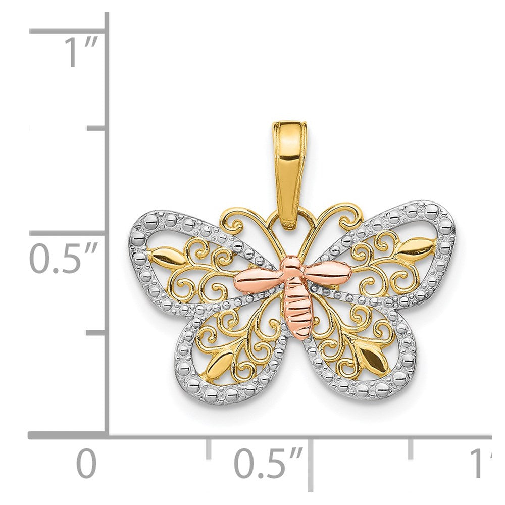 14k Two-tone with White Rhodium Diamond-cut Butterfly Pendant