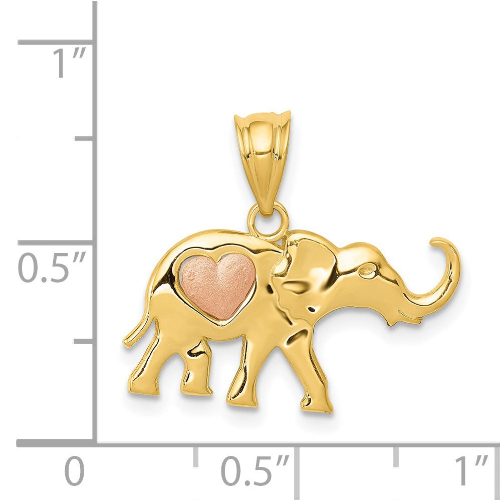 14k Yellow and Rose Gold Elephant with Heart Charm
