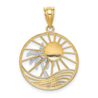 14K Two-tone Sun and Palm Tree in Circle Pendant