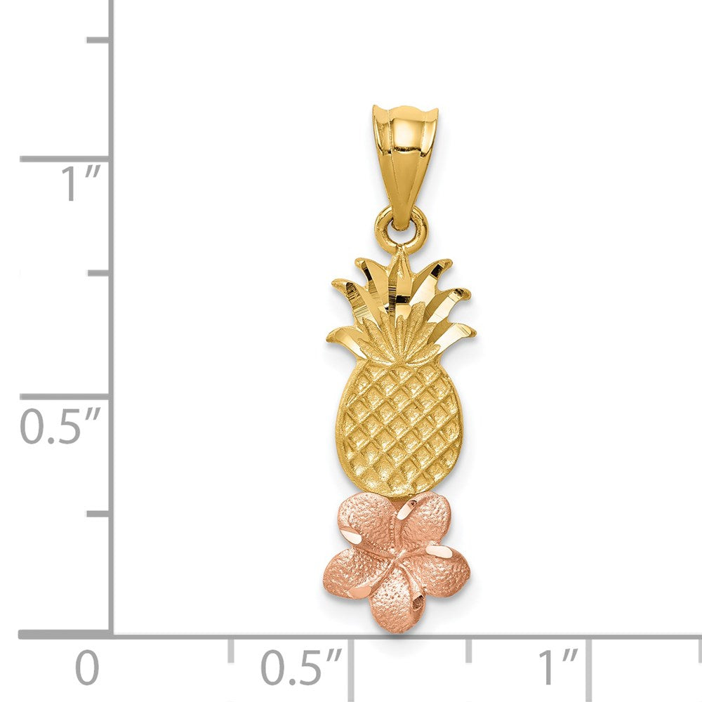 14K Yellow and Rose Gold Pineapple with Plumeria Flower Pendant