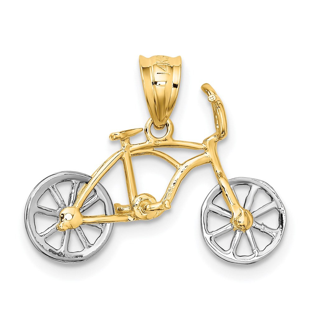 14k Two-tone 3-D Bicycle with Moveable Wheels Pendant