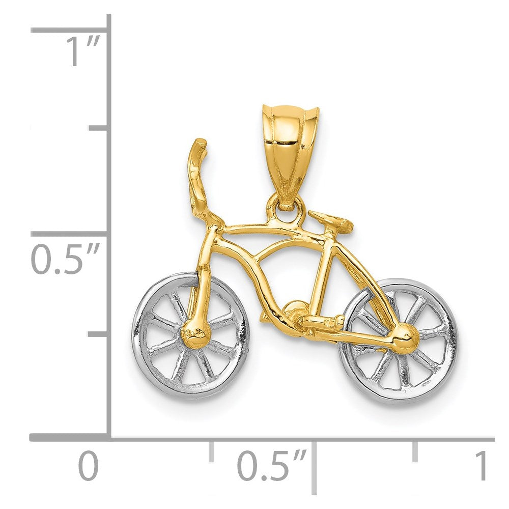 14k Two-tone 3-D Bicycle with Moveable Wheels Pendant