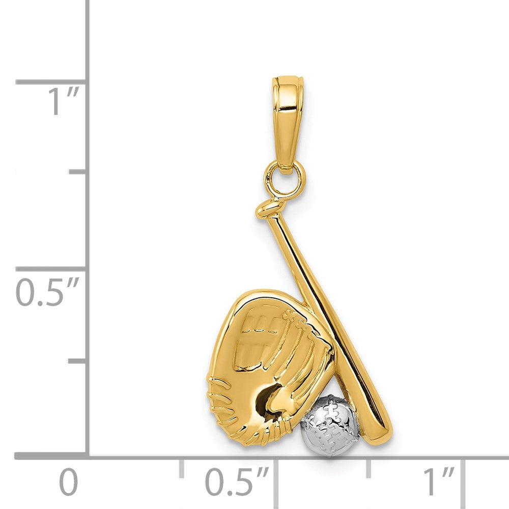 14K and White Rhodium Baseball/Bat/Glove Pendant