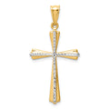14k and White Rhodium Diamond Cut Cross Pendant