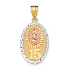 14K Two-tone with White Rhodium Solid Our Lady of Guadalupe 15 Oval Pendant