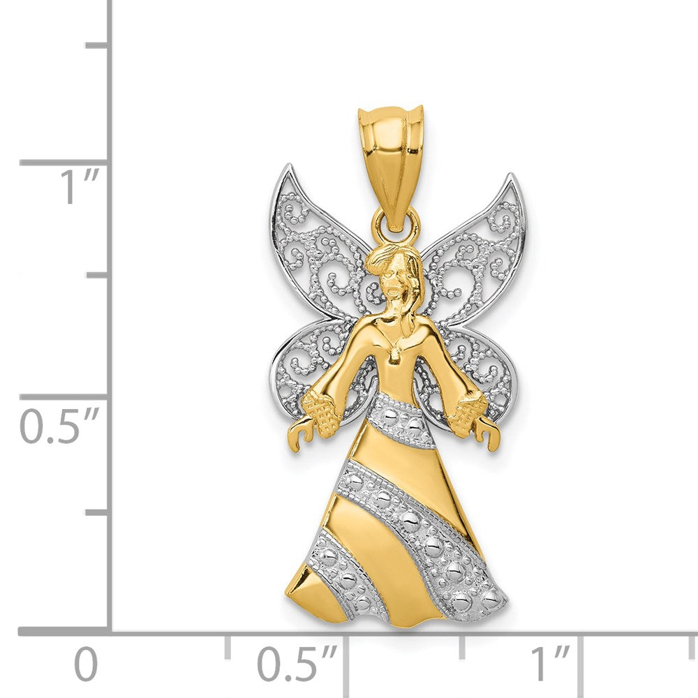 14KTwo-tone and White Rhodium Filigree Angel Pendant
