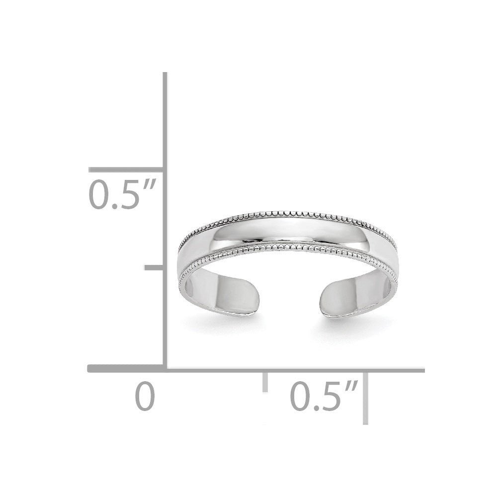 14K White Gold Adjustable 3mm Milgrain Band Toe Ring