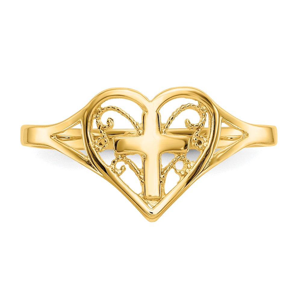 14k Polished Heart with Cross Ring