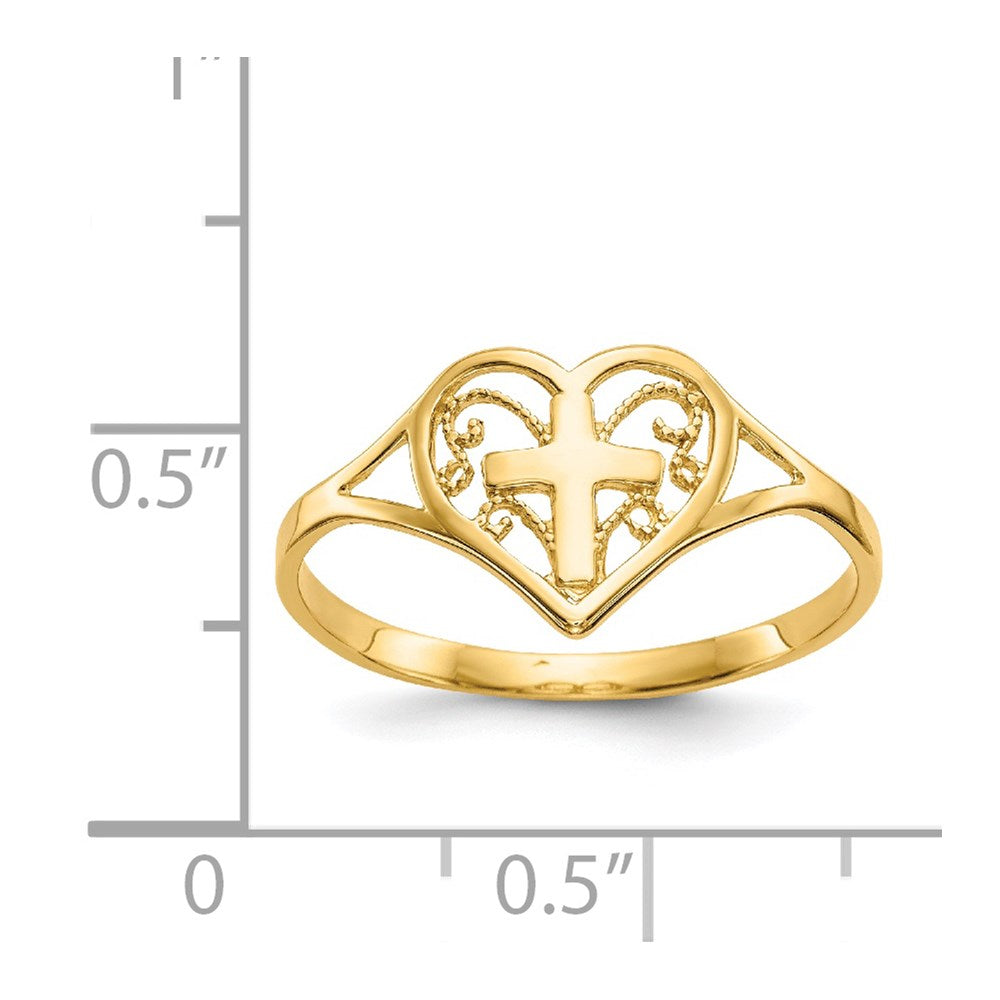 14k Polished Heart with Cross Ring