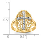 14k Two-tone Diamond Cross in Filigree Oval Ring