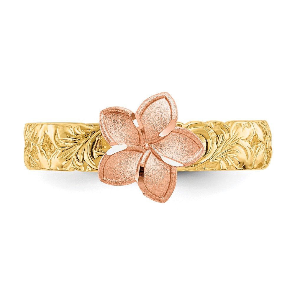 14K Two-tone Plumeria Baby / Childs Ring