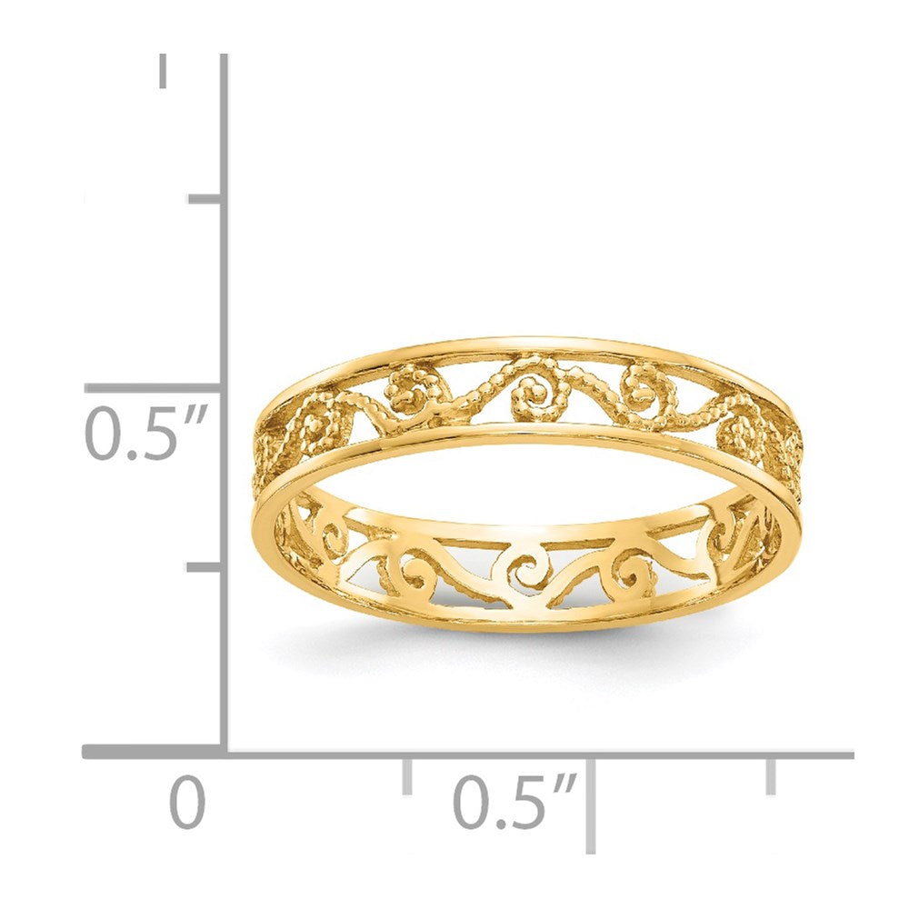 14K Polished and Textured Scroll Filigree Band