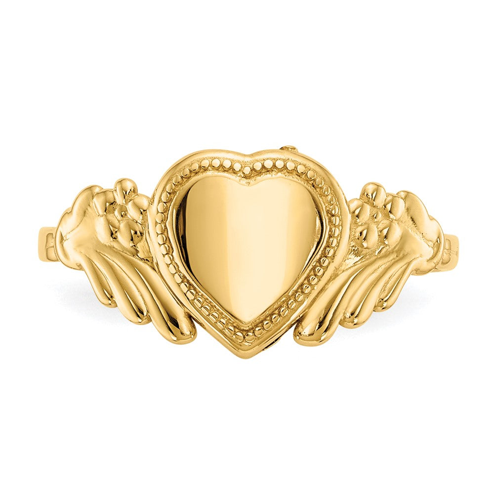 14k Polished 6.0x6.0mm Closed Back Childs Heart Signet Ring