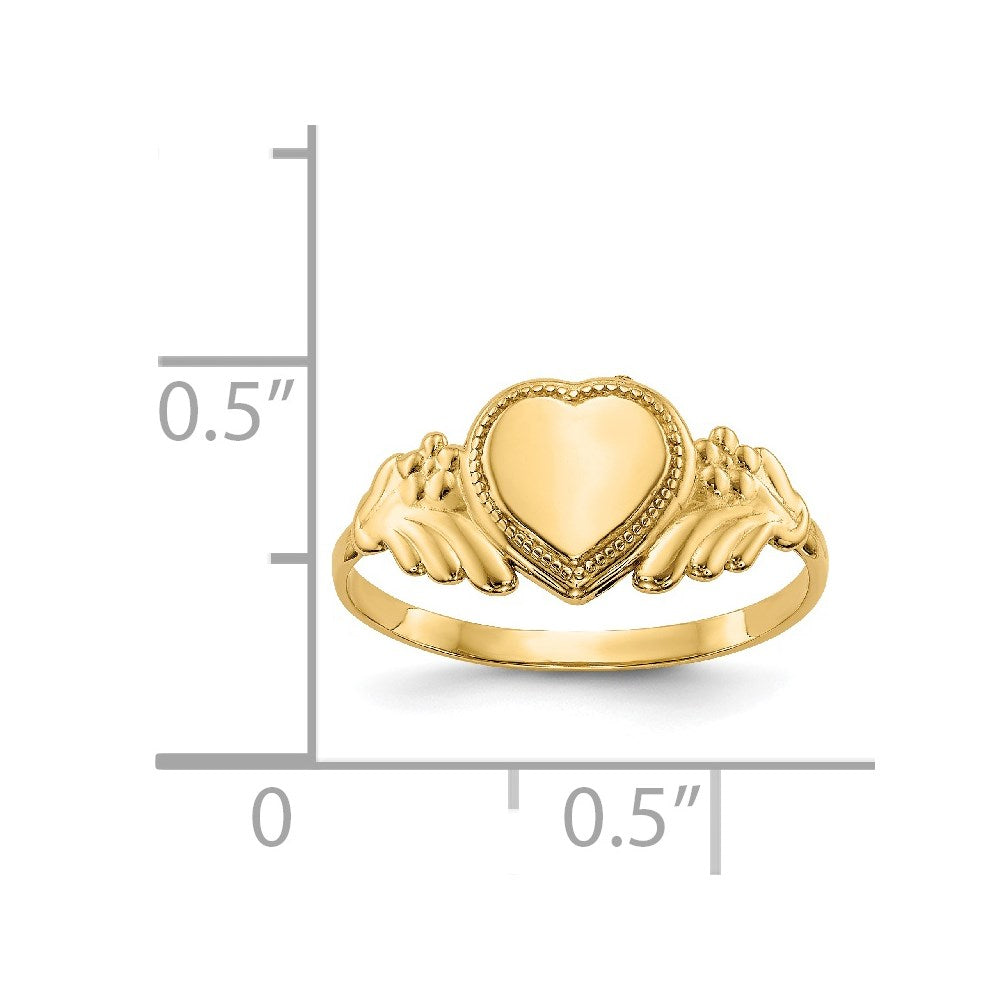 14k Polished 6.0x6.0mm Closed Back Childs Heart Signet Ring