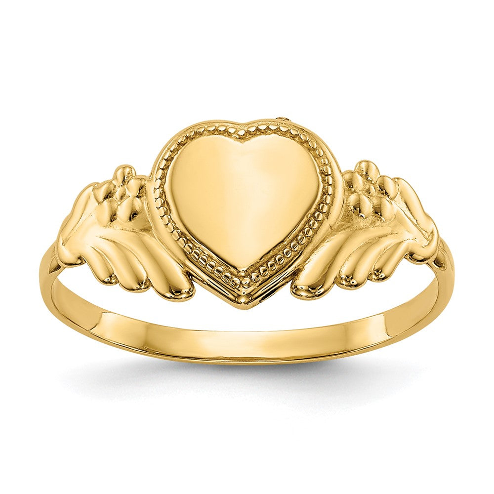 14k Polished 6.0x6.0mm Closed Back Childs Heart Signet Ring