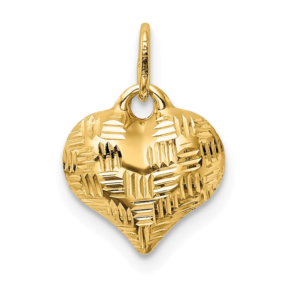 14K Polished Basket Weave Pattern 3-D Puffed Heart Pendant