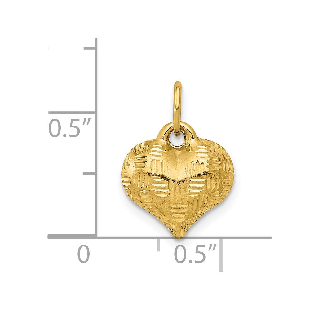 14K Polished Basket Weave Pattern 3-D Puffed Heart Pendant