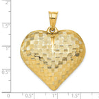 14K Polished Basket Weave Pattern 3-D Puffed Heart Pendant