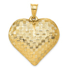 14K Polished Basket Weave Pattern 3-D Puffed Heart Pendant