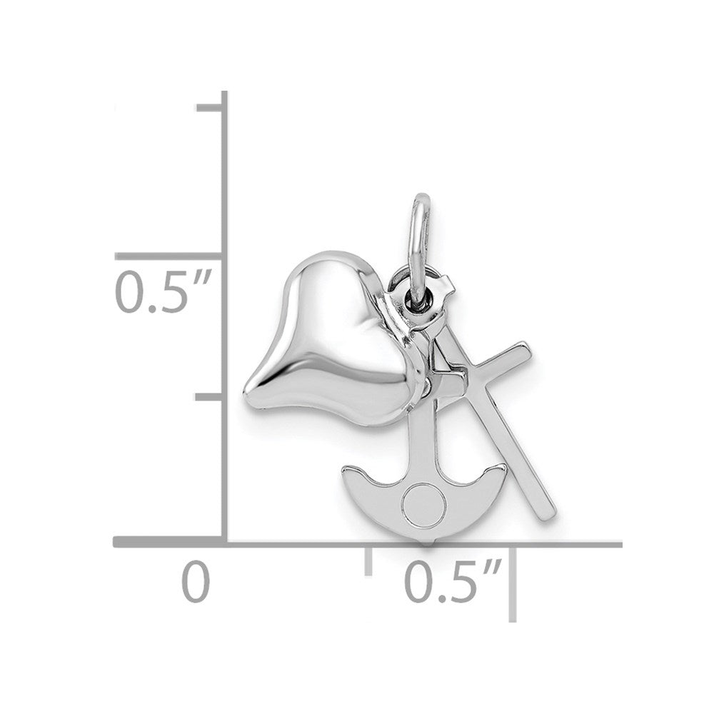 14K White Gold 3D Moveable Heart/Cross/Anchor Pendant