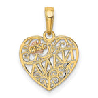 14K Two-tone Polished NANA with Flower on Heart Pendant