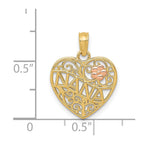 14K Two-tone Polished NANA with Flower on Heart Pendant