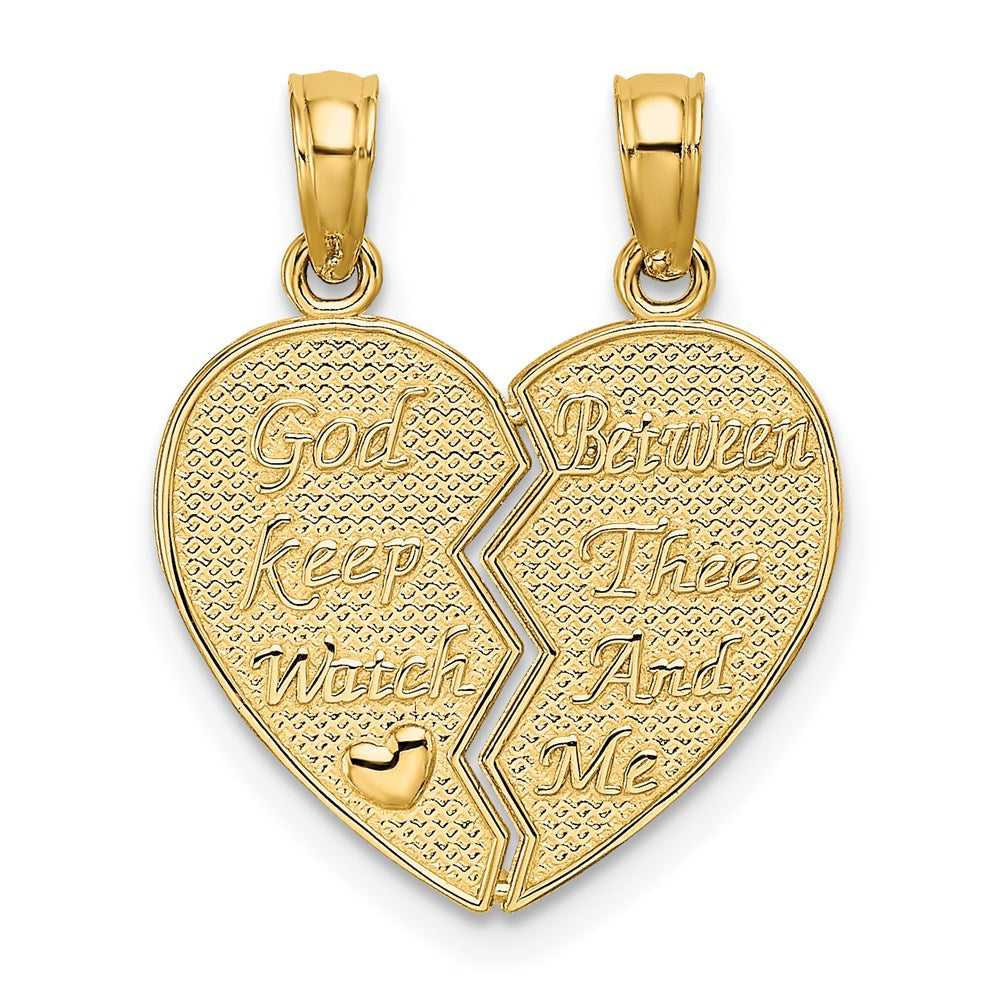 14k 2-Piece Break-Apart GOD KEEP WATCH BETWEEN THEE AND ME Heart Charm
