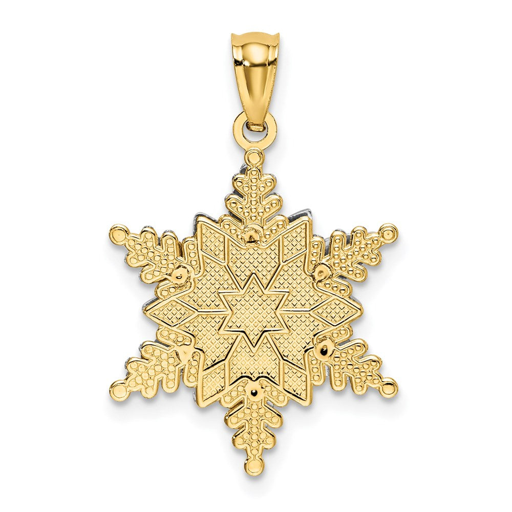 14k Two-tone Polished and Textured 2-Level Snowflake Pendant