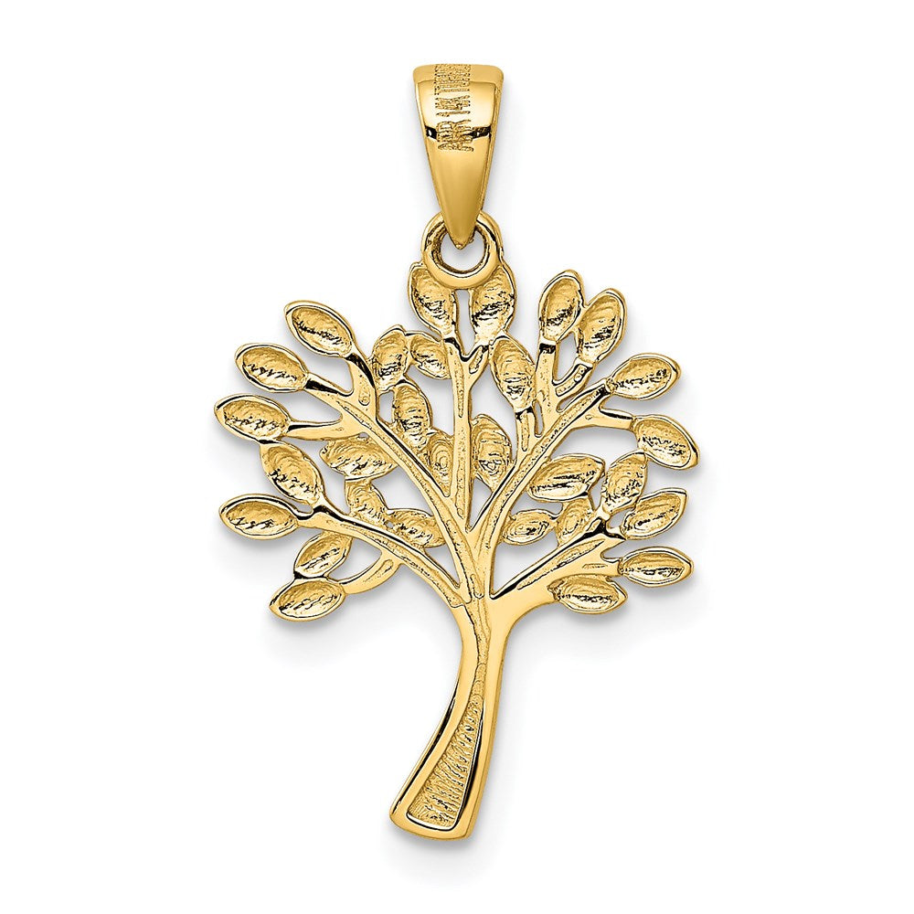 14K and White Rhodium Diamond-cut Tree Pendant