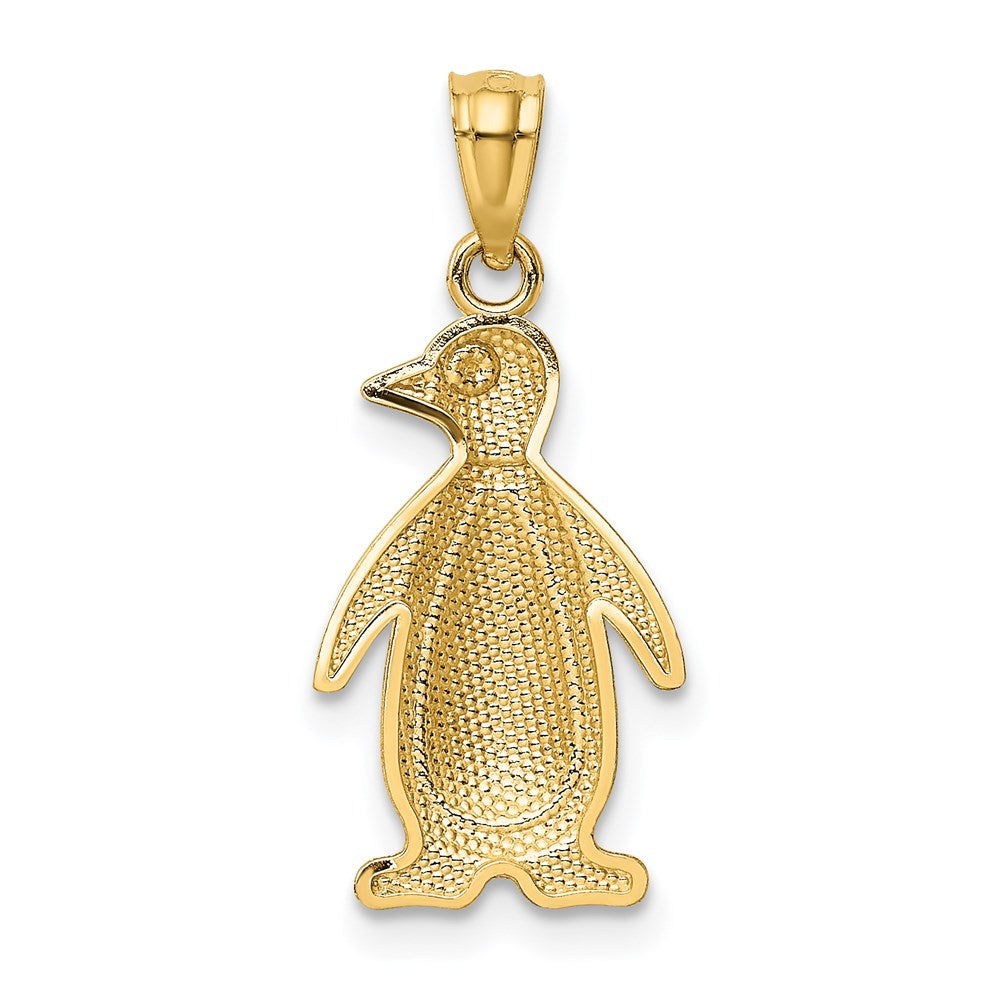 14K Two-tone Polished and Textured Penguin Pendant