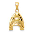 14K Gold Polished 2-D Jaws Shark Head Mouth Opens Pendant