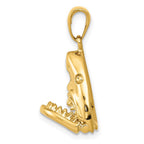 14K Gold Polished 2-D Jaws Shark Head Mouth Opens Pendant