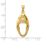 14K Gold Polished 2-D Jaws Shark Head Mouth Opens Pendant