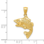 14k Polished Textured Bass Fish Pendant