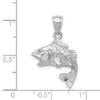 14k White Gold Polished Textured Bass Fish Pendant