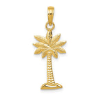 14K Gold Polished and Textured 2-D Palmetto Palm Tree Pendant