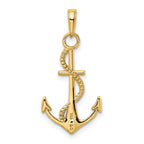 14K Gold Polished Anchor with Rope Pendant