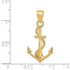 14K Gold Polished Anchor with Rope Pendant