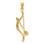 14k Polished and Textured Bow and Arrow Pendant