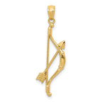 14k Polished and Textured Bow and Arrow Pendant