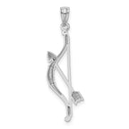 14k White Gold Polished and Textured Bow and Arrow Pendant