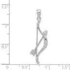 14k White Gold Polished and Textured Bow and Arrow Pendant