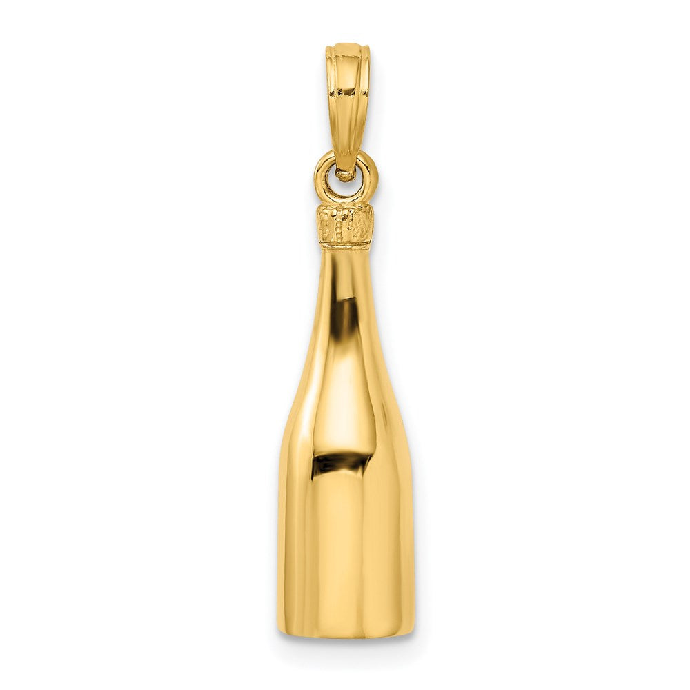 14K Polished 3-D Black Enameled Champagne Bottle Pendant