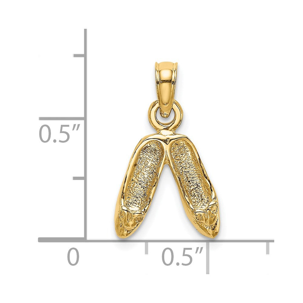 14K 3-D Polished Textured Ballerina Slippers Charm