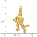 14K Satin Diamond-cut Hockey Player Pendant