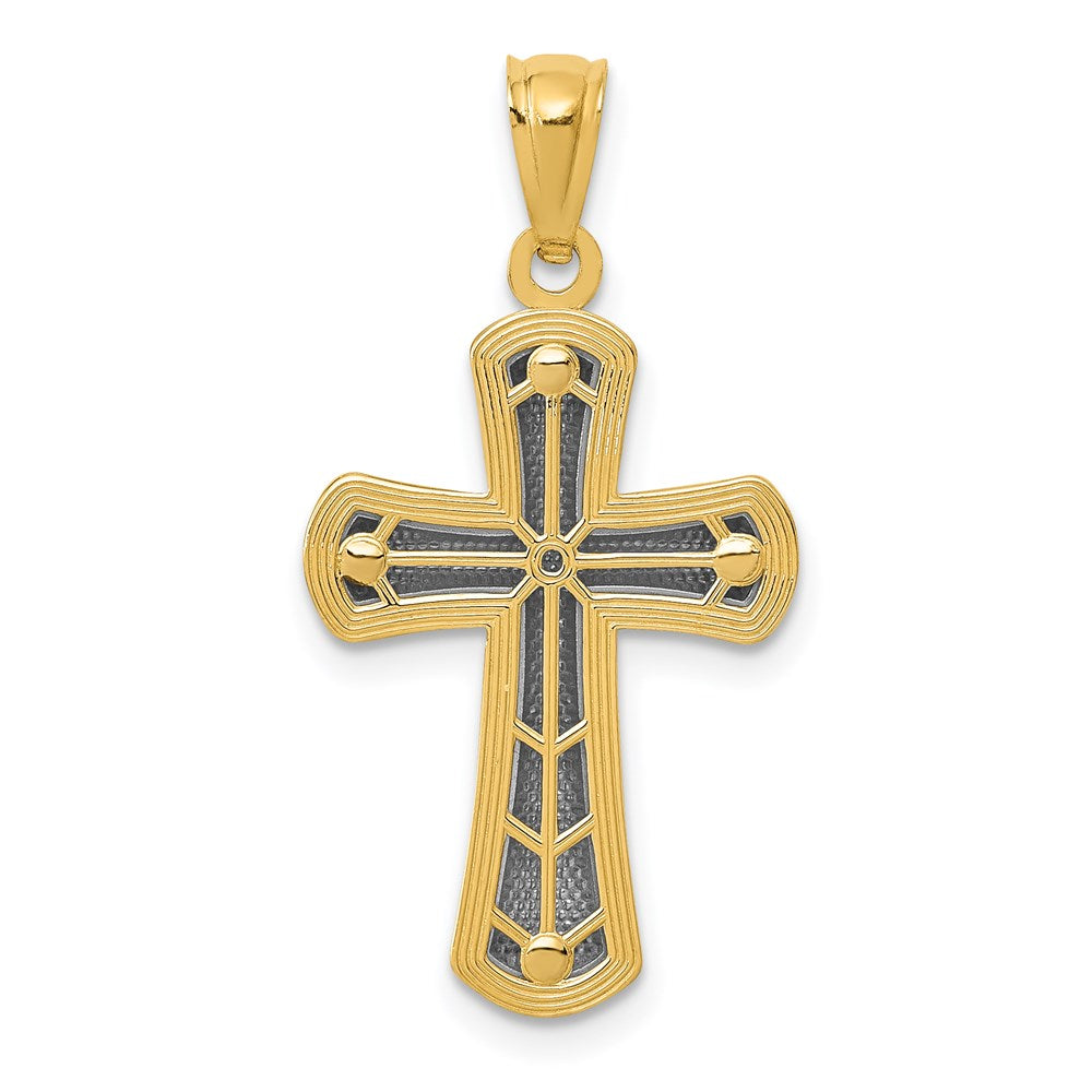 14k and White Rhodium Polished Cross Pendant