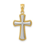 14k and White Rhodium Polished Cross Pendant