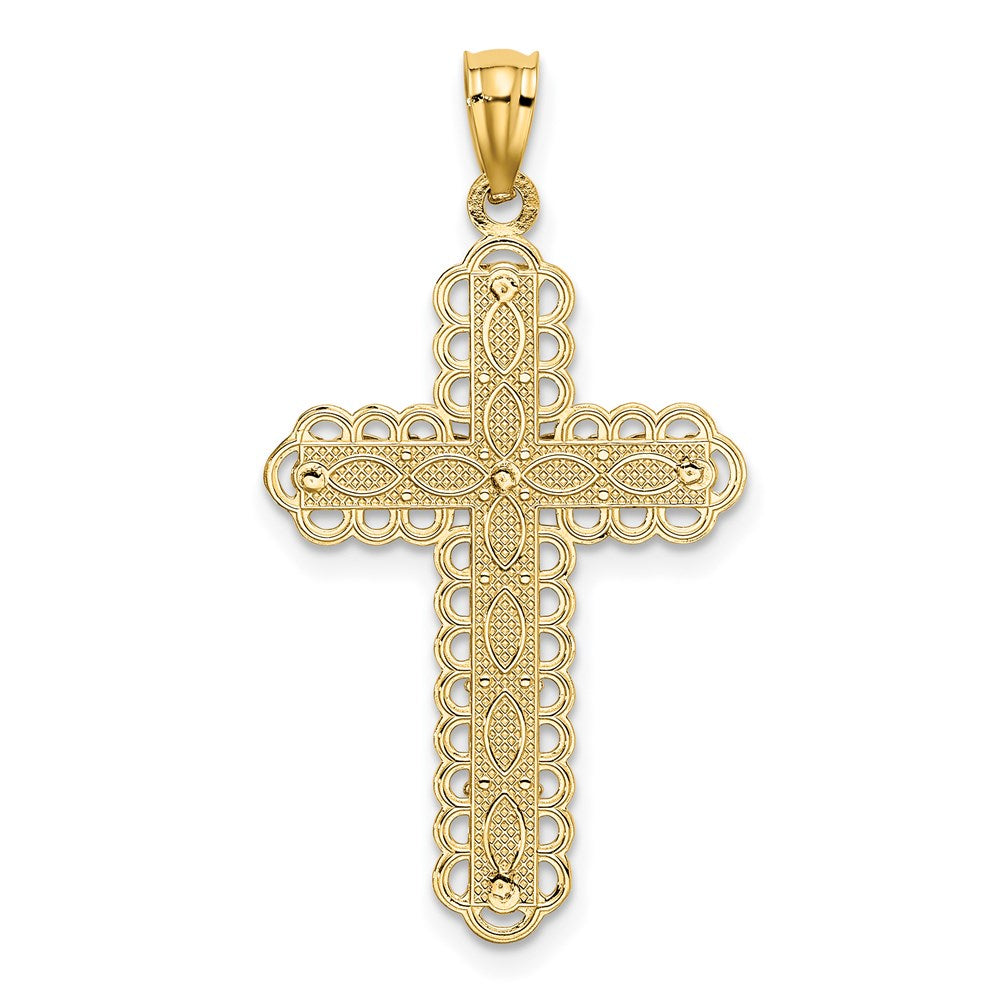 14K Two-tone Polished 2-Level Filigree Cross Pendant